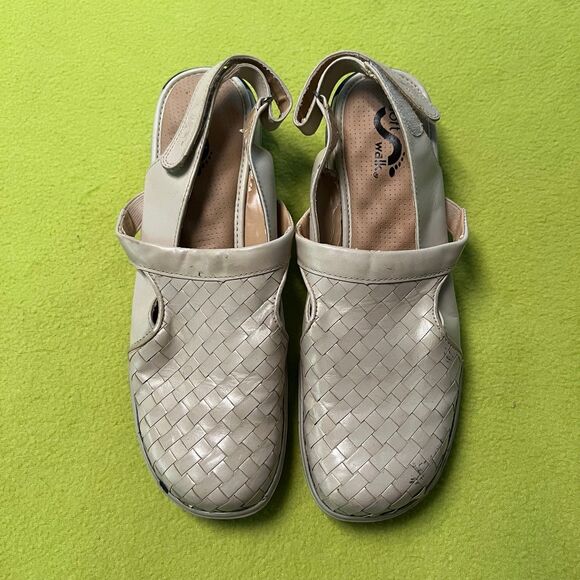 Softwalk Women’s Salina Woven Flat Shoes Leather Comfy Beige 9N Slingback Clog - Picture 1 of 6